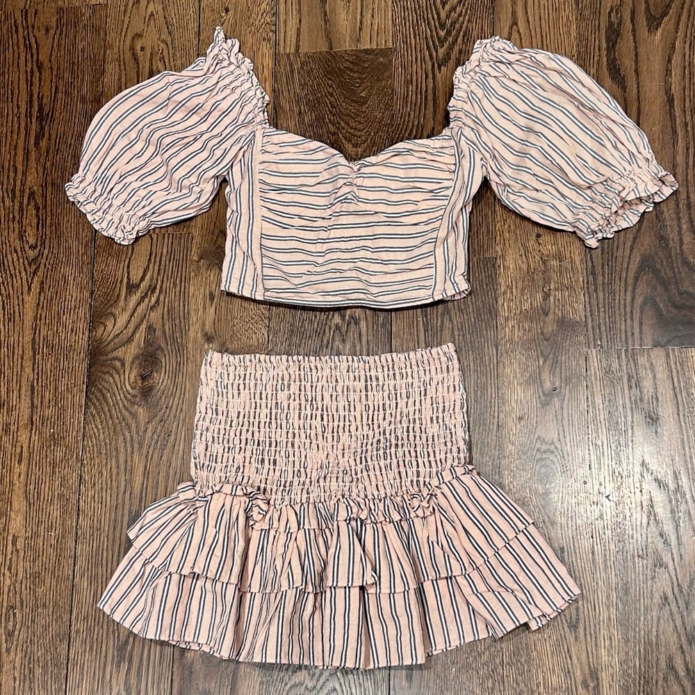 SAYLOR Smocked Pink & Gray Striped Skirt & Top Set - Picture 3 of 11